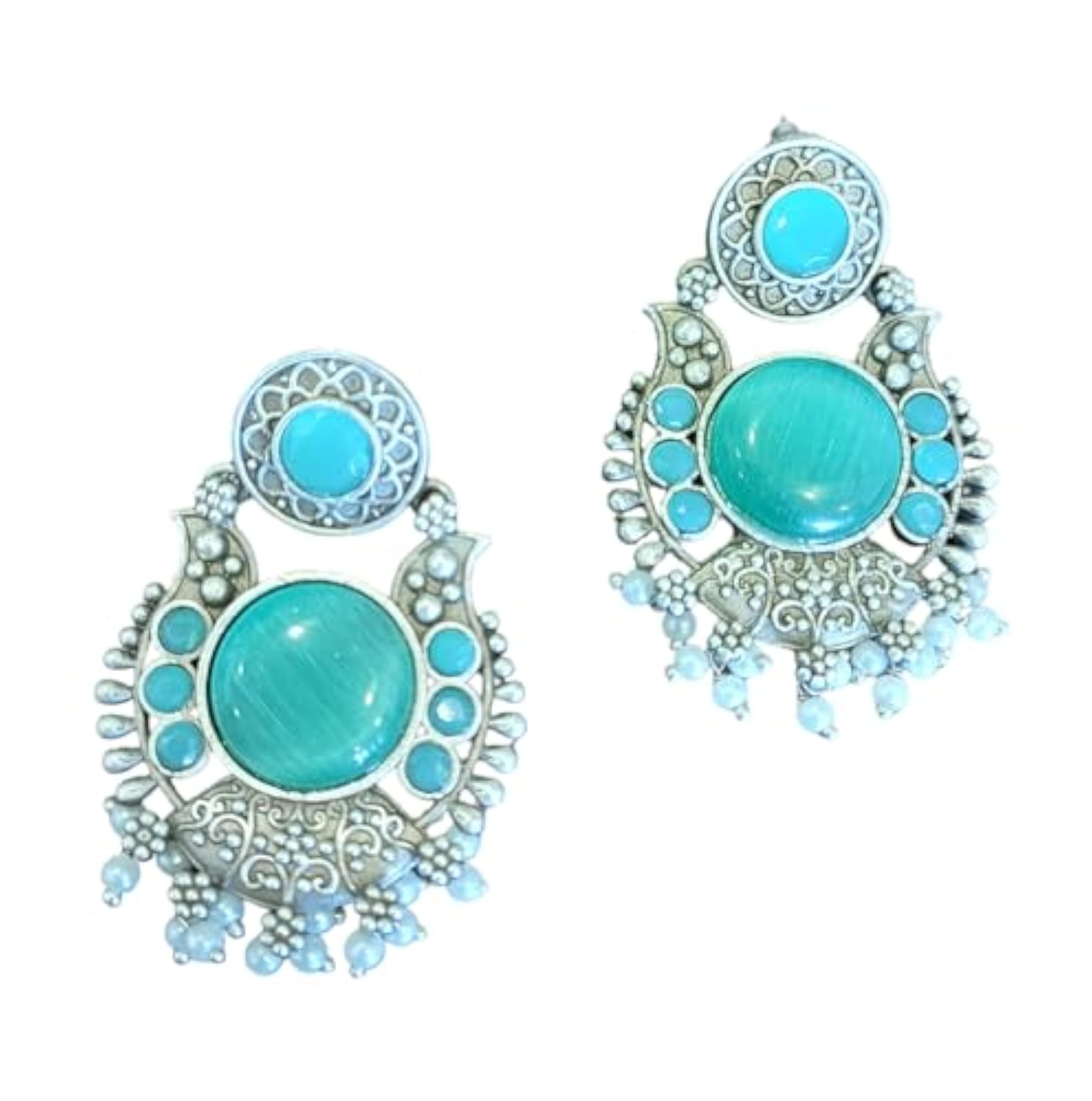 Hanging Pearl Earrings with Monalisa Stone